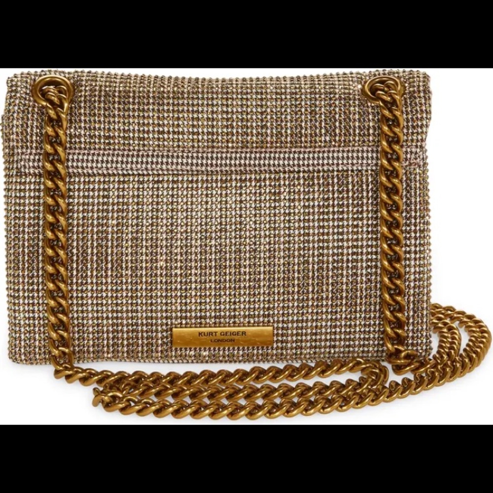 Kurt Geiger London Mini Kensington Tweed Dark Beige Crossbody Bag - Picture 6 of 8